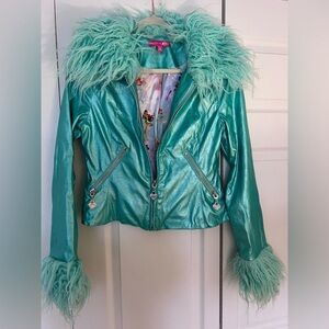 Dolls Kill x Winx Club Metallic Teal Faux Fur Jacket